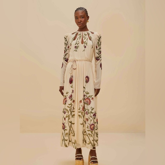 Farm Rio: Multicolor Romantic Nature Long Sleeve Maxi Dress - Picture 6 of 13